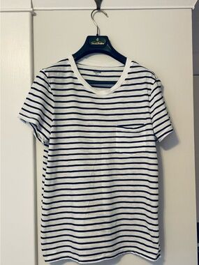 Madewell White and Navy Striped Short Sleeve Tee